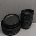 Teivio 29-Piece Kitchen Plastic Wheat Straw Dinnerware Set, Dinner Plates, Dessert Plate, Cereal Bowls, Unbreakable Plastic Outdoor Camping Dishes, Black