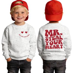 Valentines Sweatshirt Toddler Baby Boy MR. STEAL YOUR HEART Shirt Long Sleeve Crewneck Pullover Top Spring Clothes (2-3T, Grey)