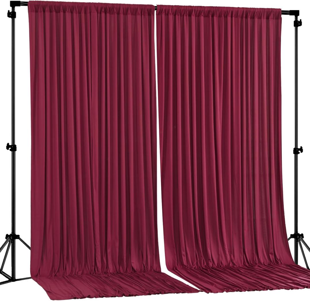 Burgundy Backdrop Curtain 2 Panels-Wrinkle-Free Champagne Curtains Polyester Photography Drapes for Baby Shower Birthday Party Photo Background Backdrop Stand- 8 X10FT (Burgundy)