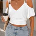 LilyCoco Women Off The Shoulder Tops Backless Top Batwing Going Out Cropped T Shirt (White, S)