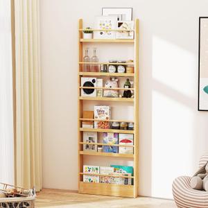 6 Tier Behind The Door Bookshelf, Space Saving Behind The Door Bookcase Wooden Kids Wall Bookcase for Bedroom Living Room Playroom (Wood), 59.5cm X 10cm X 177.5cm