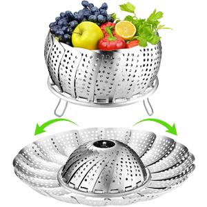 Vegetable Steamer Basket for Cooking 304 Stainless Steel Veggie Food Steamer Basket, Folding Expandable Steamers to Fit Various Size Pot (5.9" to 10")
