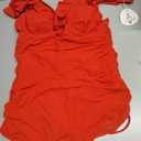ANRABESS Women One Piece Swimsuits Tummy Control Ruffled Bathing Suit V Neck Mesh Sheer Swim Dress Beach Vacation Swimwear (Red, L)
