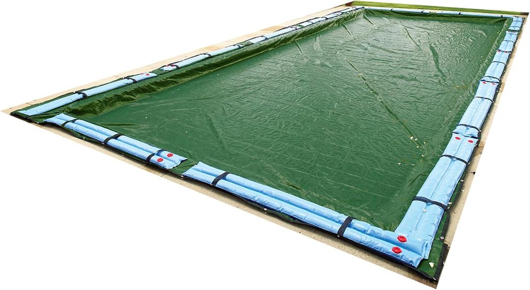 Blue Wave Silver 20 ft x 40 ft Rectangular Winter In Ground Pool Cover – Blocks Debris and Sunlight with 12-Year Protection for Off-Season – With 10x10 Polyethylene Weave, 5 ft Overlap, Cable, Winch