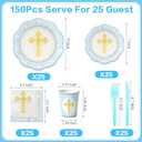 Blue Baptism Decorations for Boys Baptism Plates and Napkins First Holy Communion Party Supplies God Bless Plates Religious Christening Ceremony Tableware Set, Serves 25