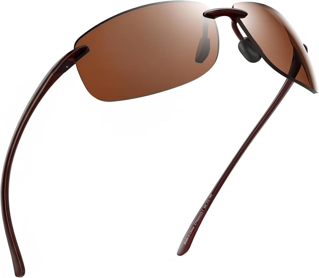 JIM HALO Sport Sunglasses for Men Women TR90 Rimless Frame for Running Fishing Cycling Driving (Polarized Brown)