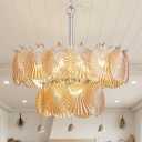 17.7" Modern Boho Chandelier 5-Light Luxury Shell Glass Pendant Light Fixture Amber 2 Layer Adjustable Height Coastal Seashell Hanging Lamp for Dining Rooms Living Room Bedroom Hotel, Medium