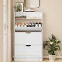 VASAGLE Custos Collection - Shoe Cabinet, Shoe Organizer, Open Compartment, Adjustable and Removable Dividers, 3 Flip Drawers, 9.4 x 31.5 x 54.5 Inches, for 21-24 Pairs, Cloud White ULBC043WB01
