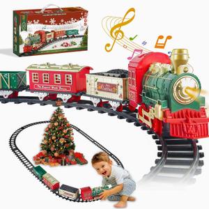 Christmas Kids Train Set - Train Toys w/Sounds (Turn ON/Off), Lights, Electric Toddlers Classical Train for Christmas Village Tree, Train Set for Kids Ages 3-8, Christmas Toys Gifts