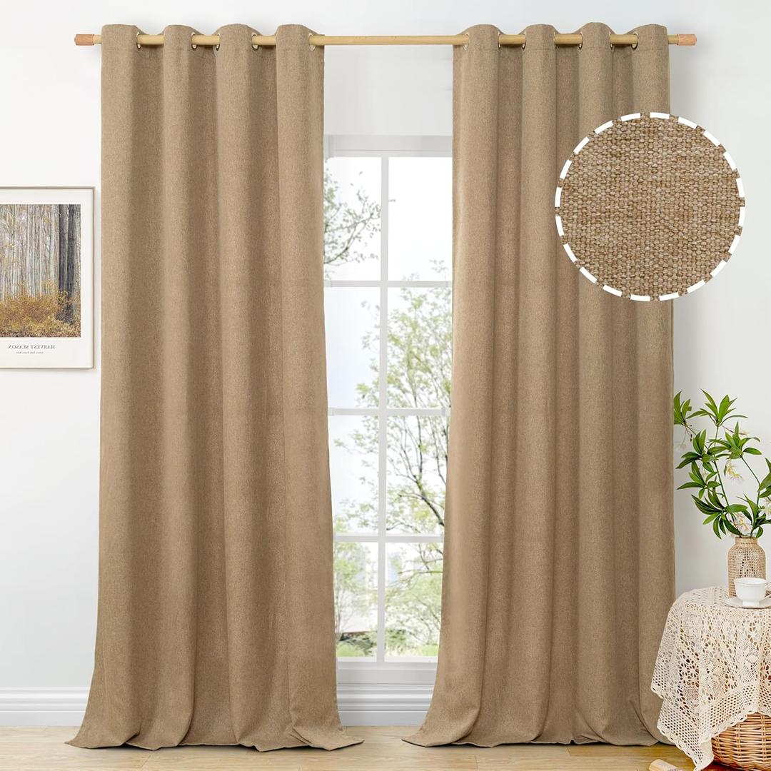 BGment 95 Inch Long Privacy Linen Curtains for Living Room 2 Panels, Thick Camel Textured Window Curtain Drapes Floor Length for Bedroom Farmhouse Light Filtering with Grommet, Each 52 Inch Wide