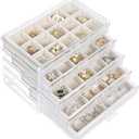 misaya Earring Jewelry Organizer with 5 Drawers, Birthday Present, Clear Acrylic Jewelry Box for Women, Velvet Earring Display Holder for Earrings Ring Bracelet Necklace, Cream