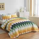 Yellow Green Rhomb Plaid Quilt Set 3pc King Size Reversible Coverlet Bedspread Set Soft Microfiber Lightweight Summer Quilt Bedding Set Bed Cover for All Season 102 * 88