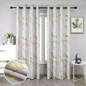 Taisier Home Gold Foil Print Linen Textured Curtains - Geometric Marble Pattern Design for Living Room - Light Filtering Window Treatment, 2 Panels, 84" L, Beige and Gold