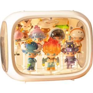 Clear Figure Display Case with Lights, Dustproof Storage Organizer Box with Magnetic Door and Figure Holders, Acrylic Showcase for Collectibles Action Figure (Small White+light)