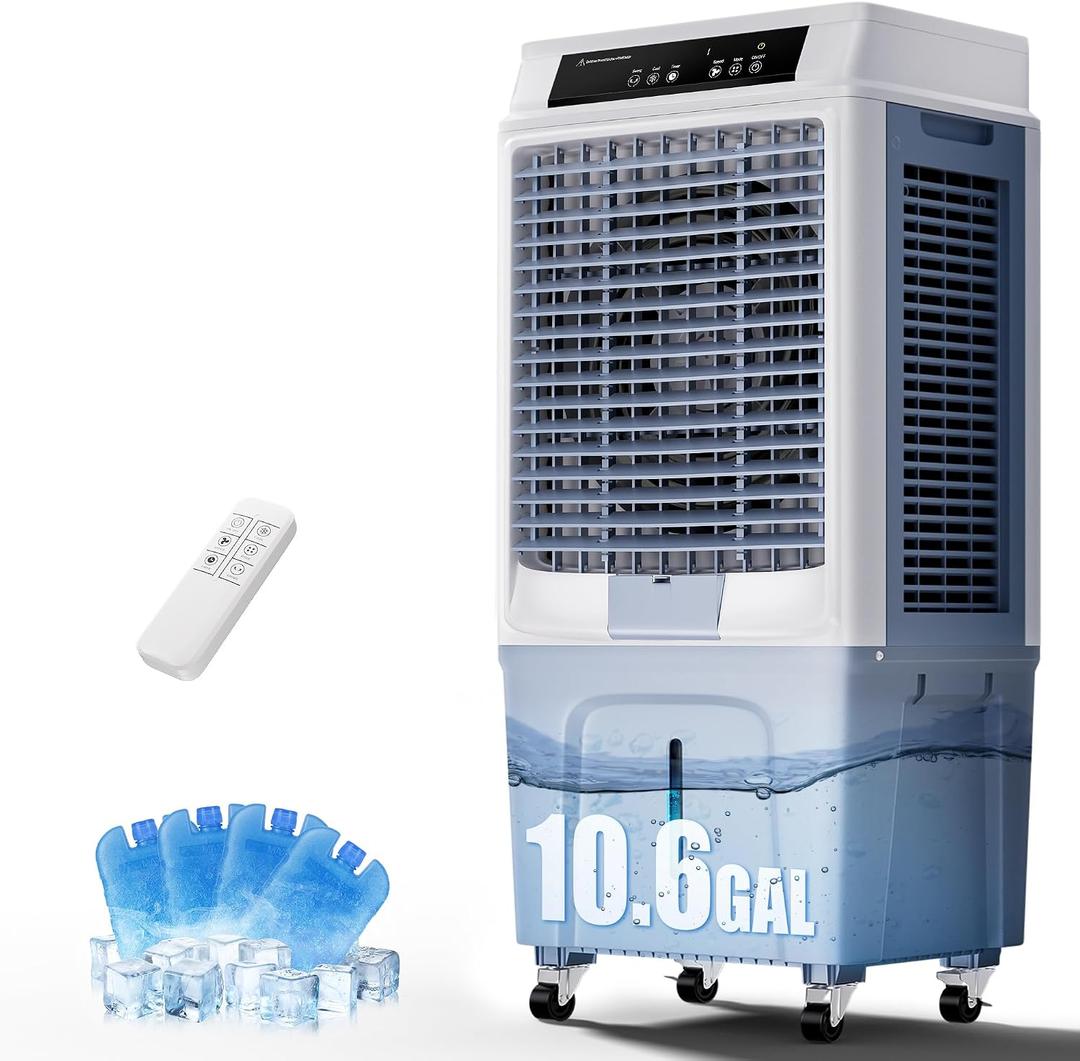 Uthfy 43" Swamp Cooler, 3900CFM Evaporative Air Cooler with 10.6 Gal Water Tank, Remote, 120 Oscillation, 3 Speeds, Portable Cooling AC Fan, Outdoor Air Conditioner for Patio Garage Commercial Use, 42.52" H x 18.9" D x 13.39" W