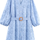 Casual Cotton V Neck Button Down Loose Party Beach Fall Short Dresses, XL