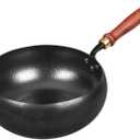 Wok Pan Cooking Pot, Manual Forging General,Multifunction Stir Fry Pan Flat Bottom for Kitchen Camping Home Restaurant, With Lid, 10" 