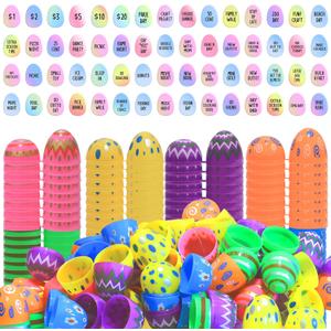 Easter Egg Fillers Easter Reward Tokens, Easter Prizes Stuffers Coins, Family Night Tokens Set of 60 Easter Egg Tokens Reward and 60 Colorful Fillable Easter (Egg -color)