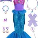 Little Girls Mermaid Costume Princess Dress Up for Birthday Halloween Party Cosplay (8-9Y)