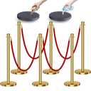 kaiyomi 6Pcs Stanchions with Red Velvet Ropes Set, 5 Feet Velvet Ropes and Posts Poles for Red Carpet Party Decoration and 360 Photo Booth (Golden)