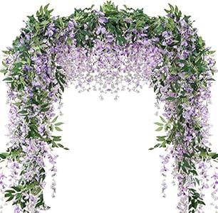 3Pcs 7.2Ft/ Piece Artificial Flowers Wisteria Garland Artificial Wisteria Vine Hanging Flower Greenery Garland for Home Garden Outdoor Wedding Arch Floral Decor (Purple)