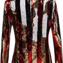 Mens Fashion Double-Side Color Red Gold Black White Plaid Sequins Blazer Suit Jacket, 3XL