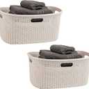 Mind Reader 40L Laundry Basket, Clothes Hamper, Wicker Design, Plastic, 23"L x 14.5"W x 11"H, Set of 2, Ivory