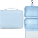 KAZAY Hanging Toiletry Bag with TSA Approved Detachable Pouch, Travel Toiletry Bag, Water Resistant, Premium Nylon, Travel Size Toiletries, Cosmetic Bag, Unisex (Light Blue)