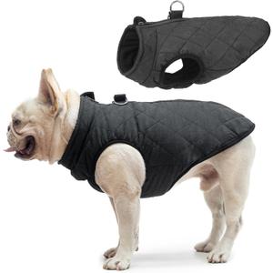 SCENEREAL Winter Dog Vest Coat with Harness Built In, Warm Puppy Jacket for Small Medium Dogs, Cold Weather Coat with Zipper, Fleece Puffer Vest Windproof Snow Clothes (L(Chest 19")-Regular, #1 Black-Matte)