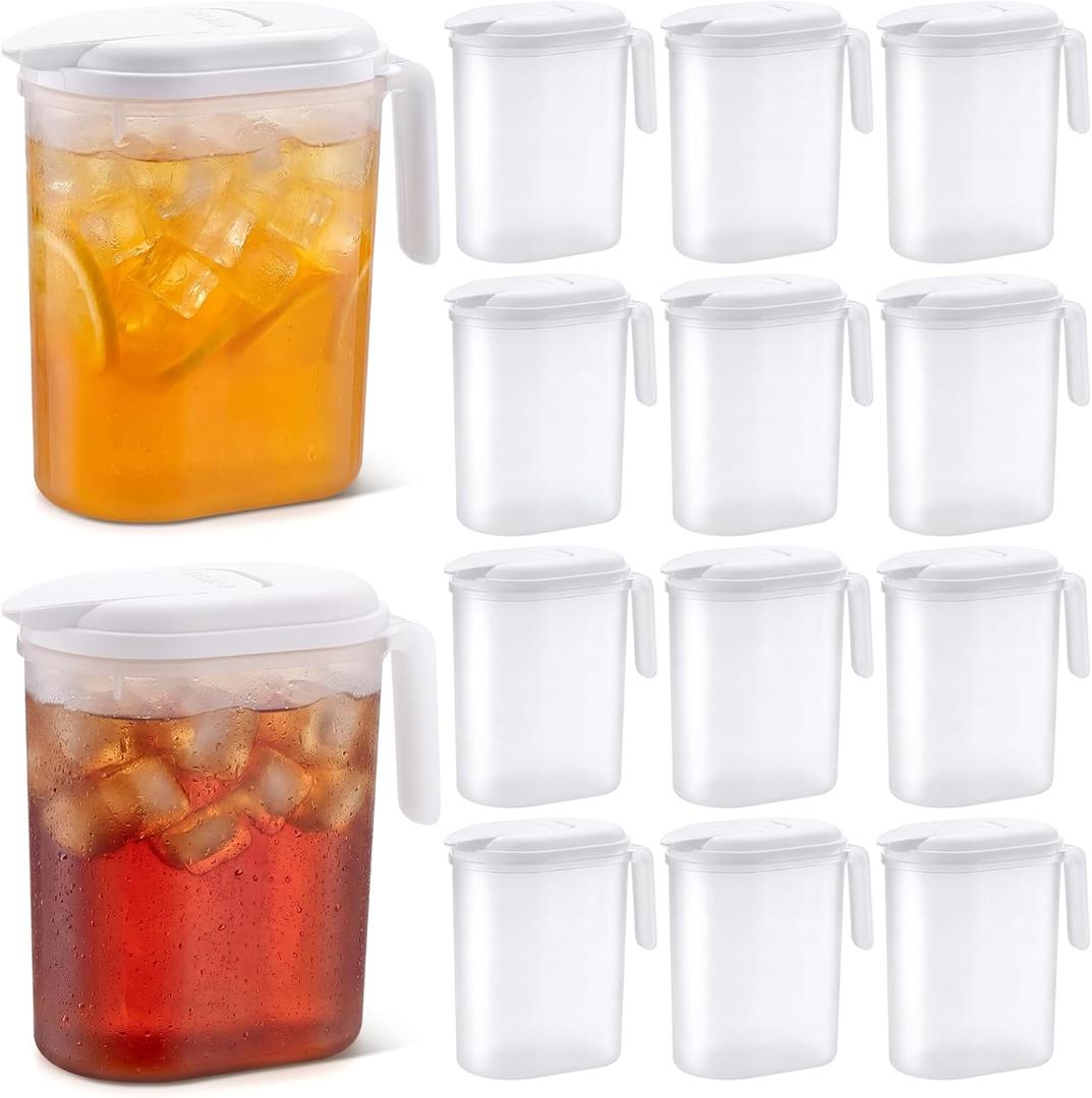 12 Pcs 2 Quart / 0.5 Gallon Plastic Pitchers with Lids Iced Tea Pitchers Drink Container with Twist Cover Tea Jug for Fridge Water Juice and Fridge Storage, Dishwasher and Freezer Safe (Square)