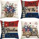 AVOIN colorlife Let Freedom Free Eucalyptus Stars Fireworks Car Throw Pillow Covers, 20 x 20 Inch 4th of July Patriotic Independence Memorial Day USA Flag Cushion Case Decorations Set of 4