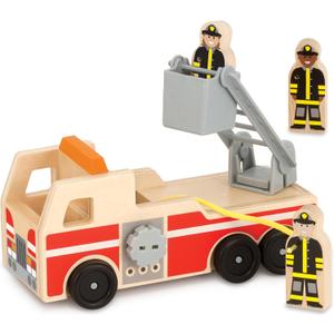 Melissa & Doug Wooden Fire Truck with 3 Firefighter Play Figures