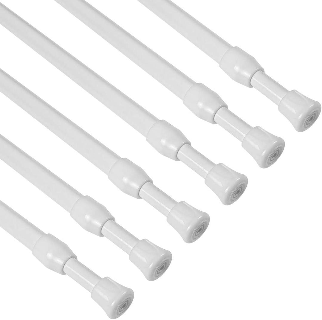 KXLife 6Pcs Spring Tension Curtain Rod, 28 to 40 Inch Adjustable Small Tension Rods No Drill, White Spring Loaded Curtain Tension Rod for Window