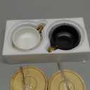 Peohud 2 Pack Ceramic Tea Coffee Cup, 10 OZ Coffee Mug with 304 Stainless Steel Spoon and Bamboo Saucer, Marble Espresso Cups for Latte, Cappuccino, Americano, White and Black