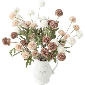 Floroom 9pcs Taupe Beige Mix Faux Silk Mums Artificial Flowers, Bulk Fake Small Mini Chrysanthemums with Stems for DIY Wedding Centerpieces Floral Arrangements Vase Fillers Home Decorations