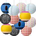 Gerrii 12 Pcs Back to School Paper Lanterns Classroom Hanging Decorations | 10 Inch Composition Notebook Pencil Apple Crayon Checkered, Ceiling Decorations for Home School Office