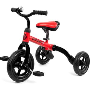 Ancaixin 3 in 1 Toddler Tricycles for 2-5 Years Old Boys and Girls with Detachable Pedal and Bell | Foldable Baby Balance Bike Riding Toys for Kids | Infant Birthday New Year Red