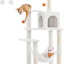 Feandrea Cat Tree, 56.3-Inch Cat Tower for Indoor Cats, Multi-Level Cat Condo with 4 Scratching Posts, 2 Perches, Hammock, Cave, Cream White UPCT161T01