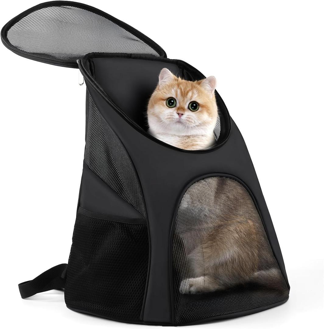 Dog Carrier Backpack Breathable for Small Pets/Cats/Puppies, Pet Carrier Bag with Mesh Ventilation, Safety Features and Cushion Back Support for Travel Hiking Camping Outdoor (Black-Larger Size)