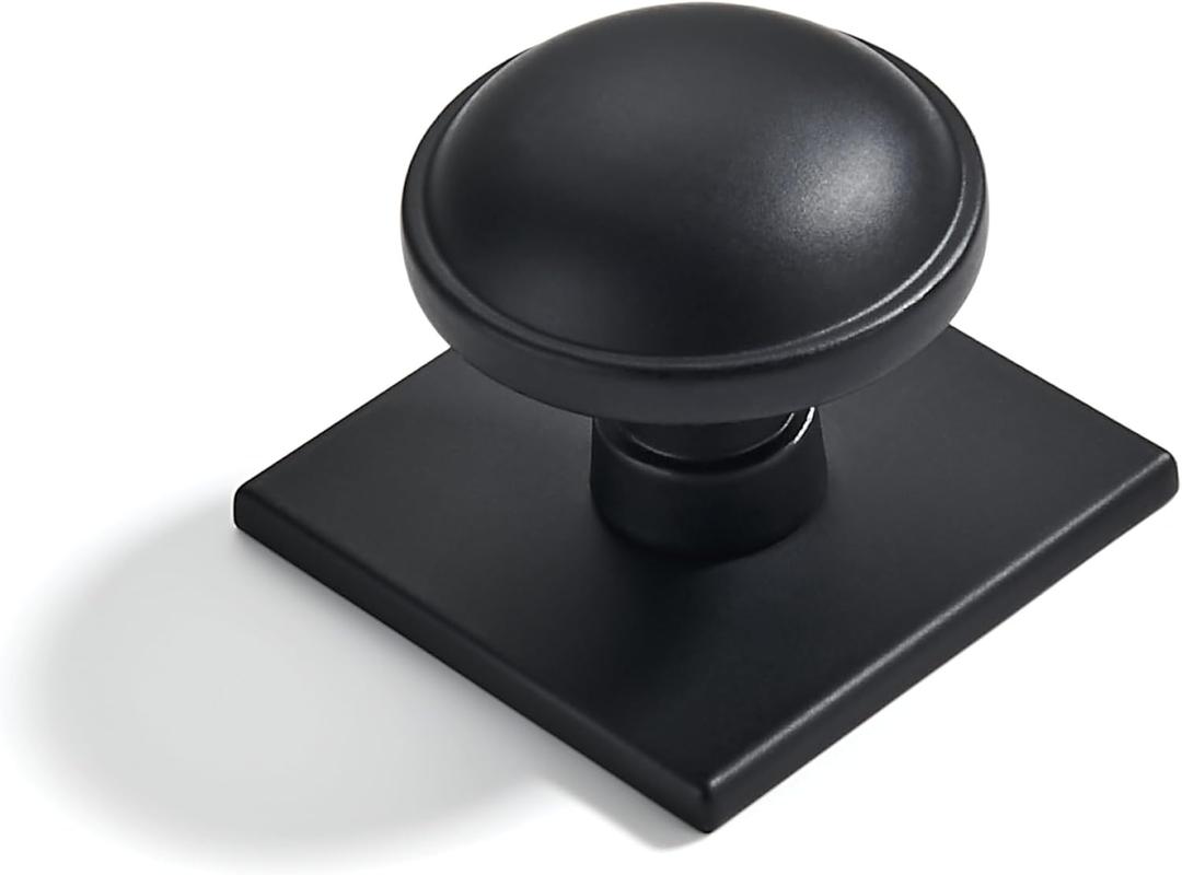 Khtumeware 2-Pack Heavy Duty Solid 1-1/2 Inch Cabinet Knob with Backplate,Matte Black Drawer Knobs with Back Plate, Ideal for Dressers and Kitchen cabinets.