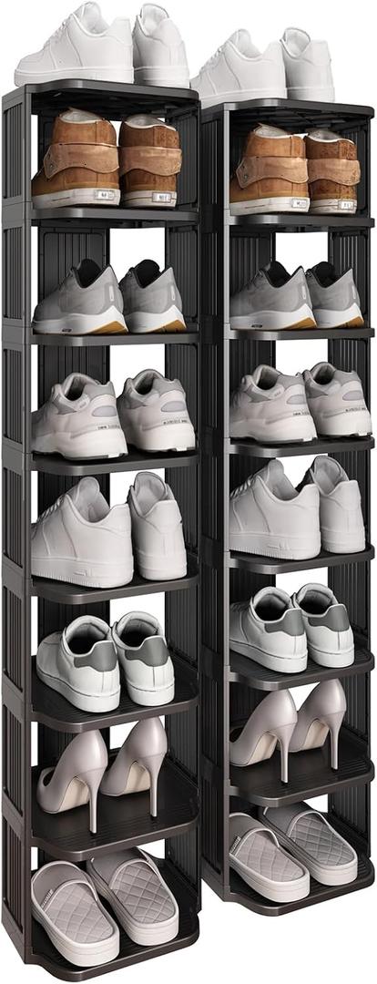 Kitstorack Stackable 16-Tier Shoe Rack for Closet & Entrance - Tall, Narrow, Vertical Shoe Stand - Plastic, Free Standing - Ideal for Small Spaces 