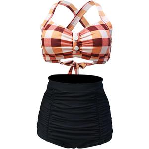 Women's Floral Halter High Waist Bikini Swimsuit Floral Printing Bathing Suits 2 Pieces, Orange, Large  Women's Floral Halter High Waist Bikini Swimsuit Floral Printing Bathing Suits 2 Pieces, Orange, Large