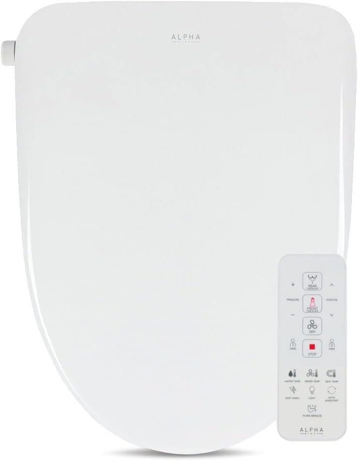 ALPHA BIDET UX Pearl Bidet Toilet Seat in Elongated White | Ultra Low Profile | Endless Warm Water | Arced Stainless Steel Nozzle | LED Nightlight | Dryer | Deodorizer