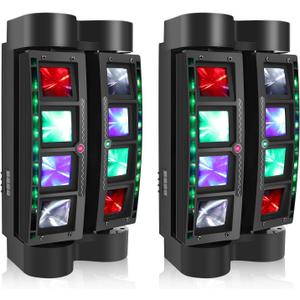 U`King Spider Moving Head Light 8x10W RGBW LEDs Beam DJ Lights and 2 Pixel Light & Laser Lights, Sound Activated/DMX-512 Control Party Disco Wedding Live Stage Lighting, 3 in 1 New Version (Black, 2PCS)
