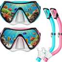 Snorkel Mask Set, Dry-Top Snorkel Set Scuba Diving Mask, 180 Panoramic Wide View, Professional Breathing Freely Snorkeling Gear Kit with Nose Cover for Snorkeling Swimming, Travel (Kids)