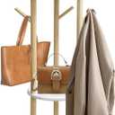 LIWSHWZ Rotary Coat Rack Freestanding,Solid Wood Coat Hanger Stand with 9 hooks & 3 Storage Shelves for Bedroom, Entryway, Livingroom