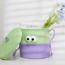 Bellar Small Woven Storage Basket with Lid Cute Animal Basket Toy Organizers Cotton Rope Storage For Living Room Area Decorative Small Cotton Rope Boxes Aesthetic With Lid-10''*10''-Gradiet&Green (Medium)