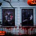 Chanaco Halloween Window Silhouette Decorations Scary Ghost Curtains Courtyard Decor Horror Garage Door Halloween Decoration