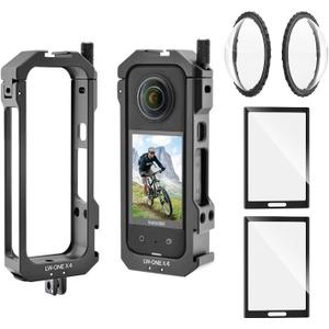 Insta 360 X4 Aluminum Frame Cage Case Bag Glass Lens Guard Set Screen Protector for Insta360 X4 X 4 Accessories Kit Anti-Scratch Metal Housing Shell Tempered Glass Protective Film Cover