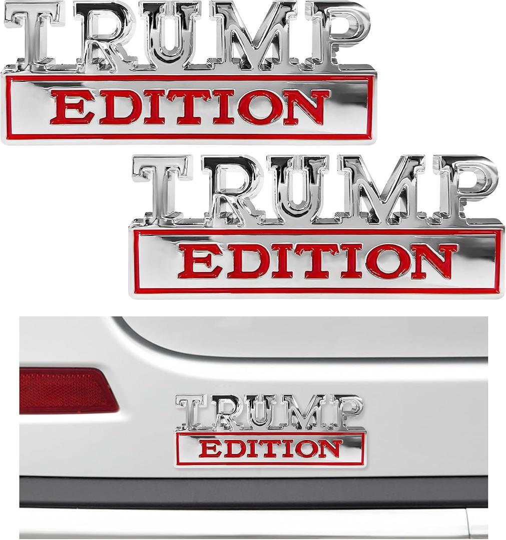 2 Pack Trump Edition Car Emblem, 3D Sticker Decal, Cool Badge Decoration for Auto Fender Bumper, Universal Car Accessories (Silver&Red)